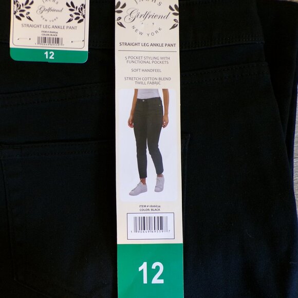 JACHS NEW YORK NWT Women's Girlfriend Straight Leg Ankle Pant Black Size 12 - Picture 3 of 5
